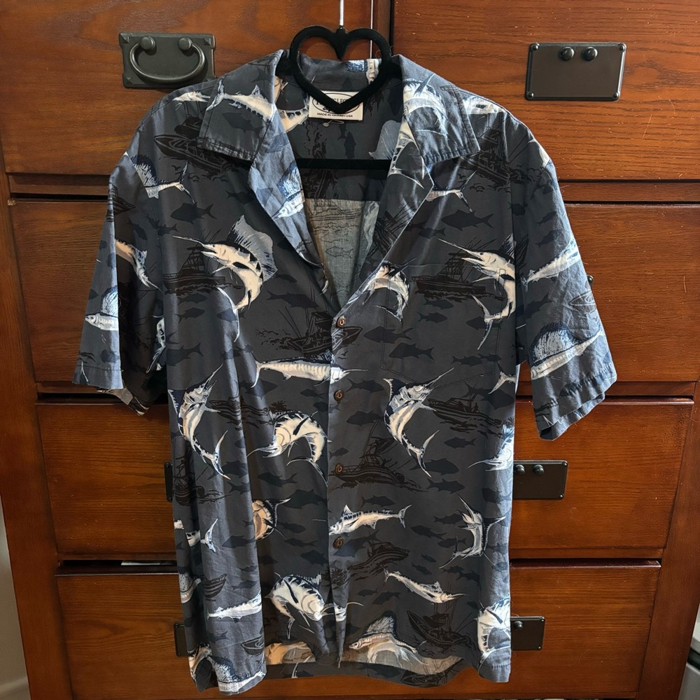 Pacific Legend Apparel Hawaiian Shirt Marlin Fishing Schooner Size Medium